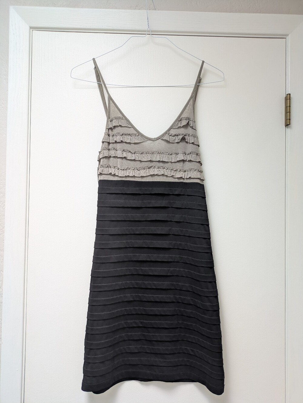 Esley Two-Tone Ruffle Slip Dress - Army Green and Charcoal Black